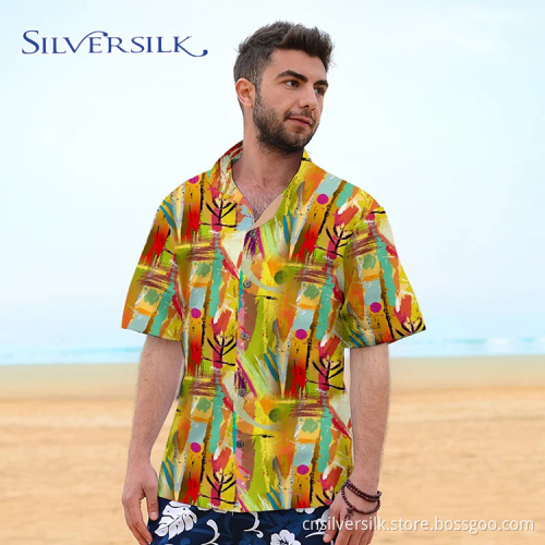 Custom Short Sleeve Casual Mens Blouse Printed Shirt